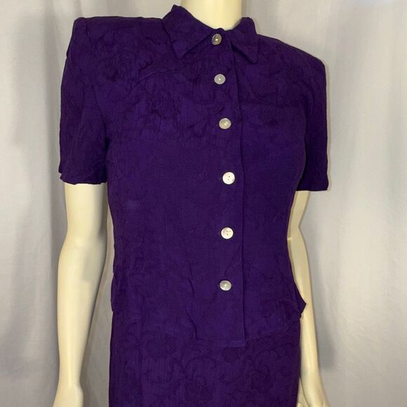 Vintage 90s Karin Stevens Purple Textured Rayon 2-Piece Maxi Dress Set Size 6 Ja - Picture 7 of 15